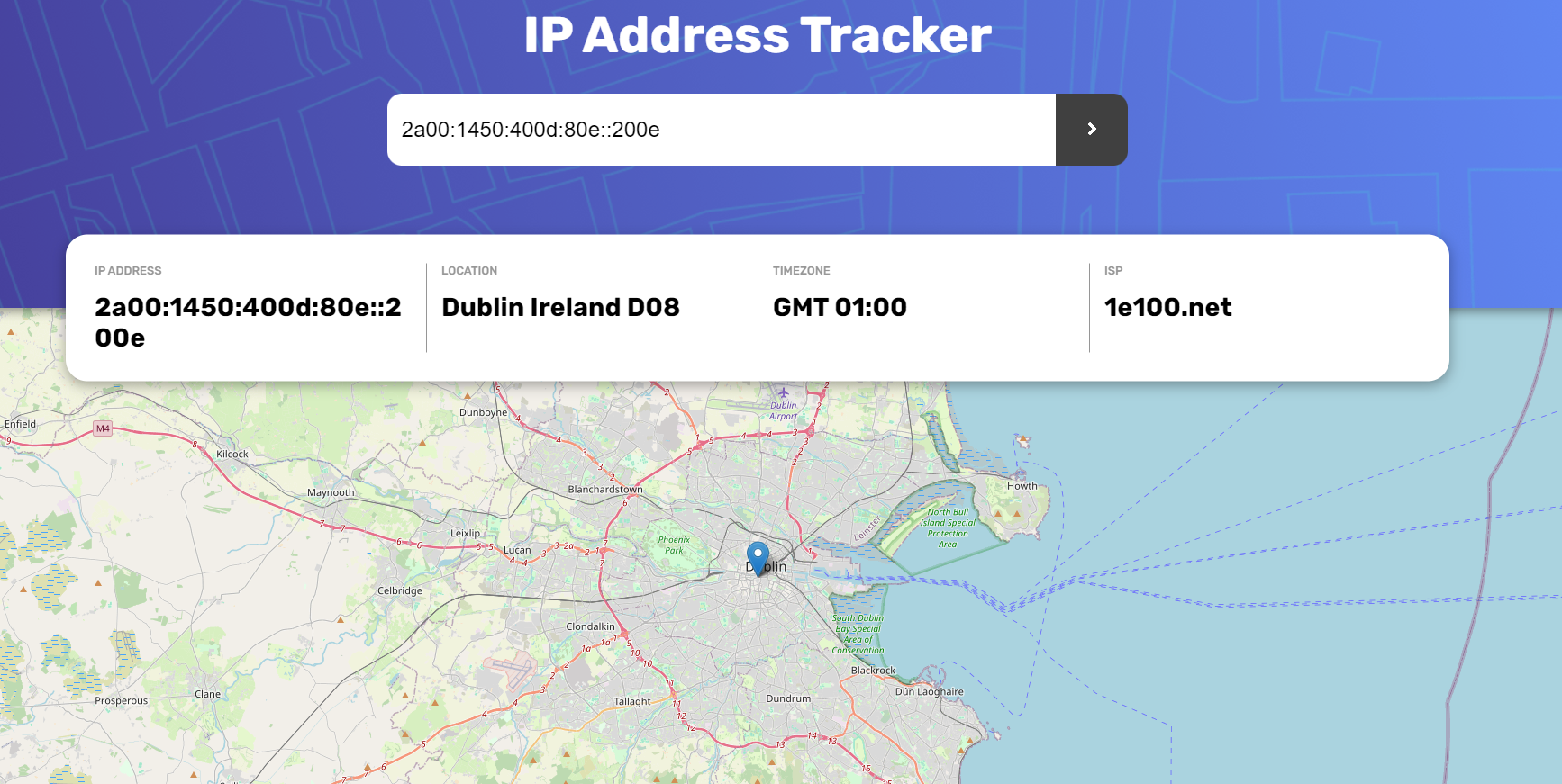 screenshot of a web page of an ip tracker